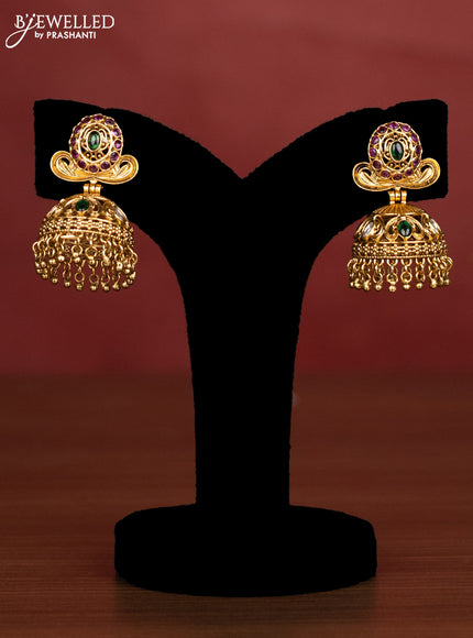 Antique beaded haaram vishnu pendant with kemp & kundan stones and golden beads hanging