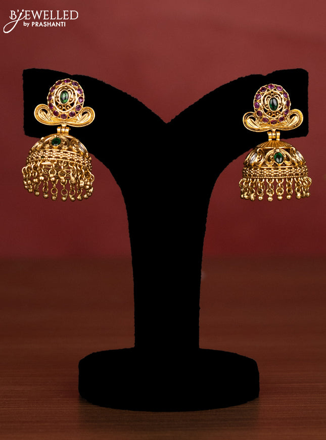 Antique beaded haaram vishnu pendant with kemp & kundan stones and golden beads hanging