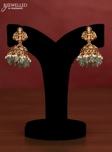 Antique beade haaram lakshmi pendant with kemp stones and pearl & golden beads hanging