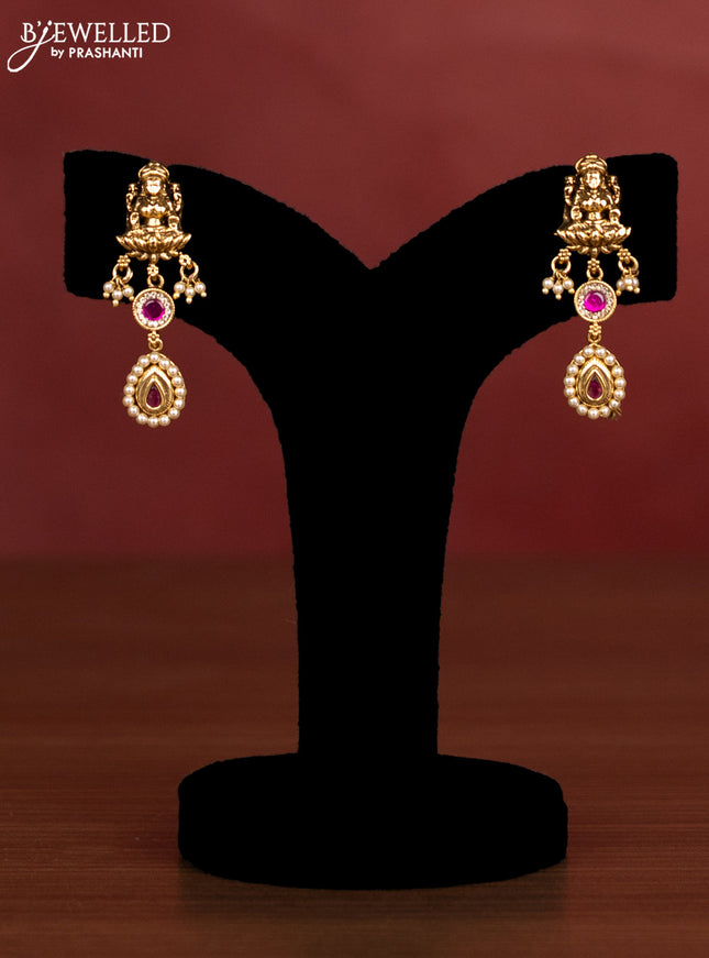 Jadau beade haaram lakshmi pendant with pink jadau stones and hangings