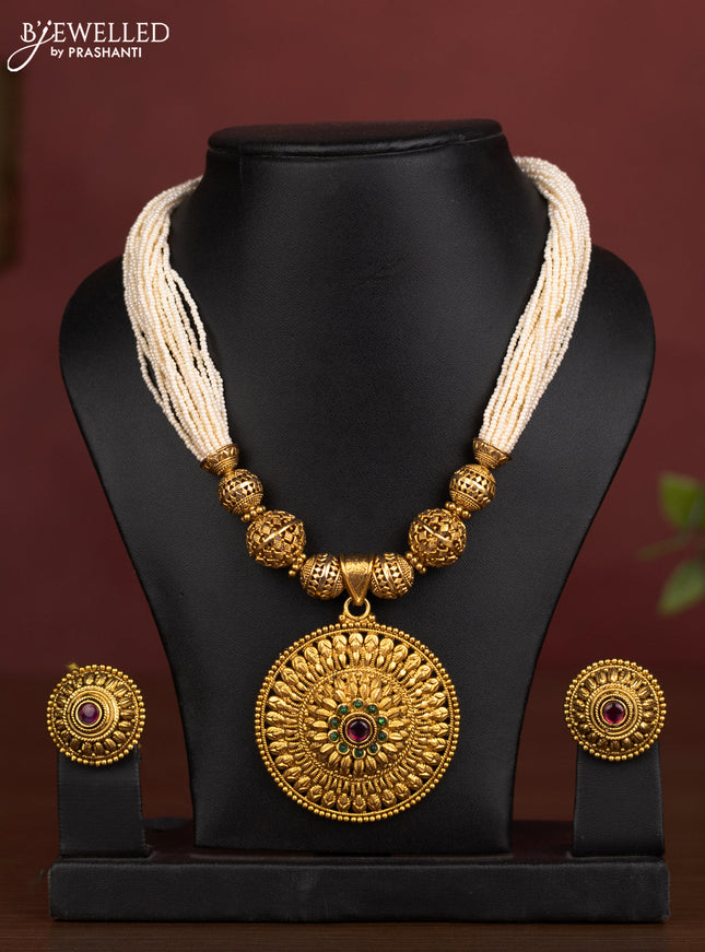 Antique beaded necklace with kemp stones pendant