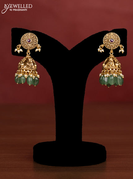 Antique beaded haaram pallakku pendant with pink kemp stones and pearl & green beads hanging