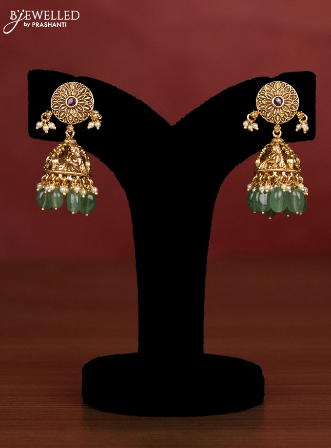 Antique beaded haaram pallakku pendant with pink kemp stones and pearl & green beads hanging