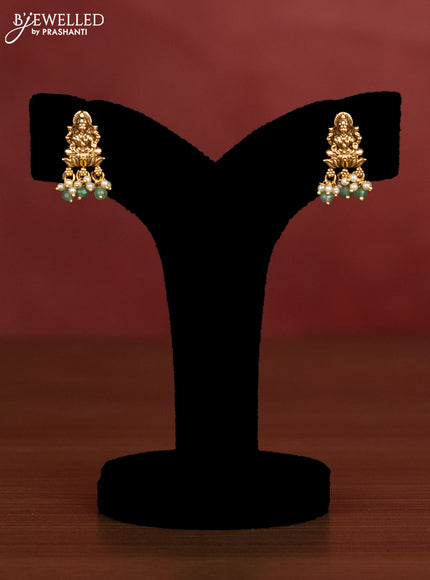 Antique beaded necklace lakshmi pendant with kundan stones and pearl & green beads hanging