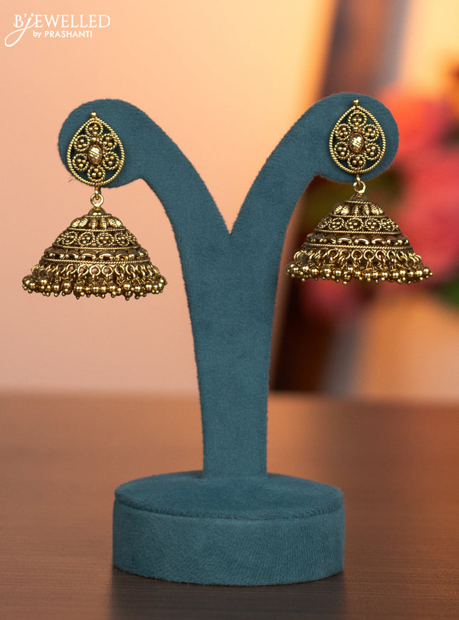 Antique necklace lakshmi kasu design with golden beads hanging