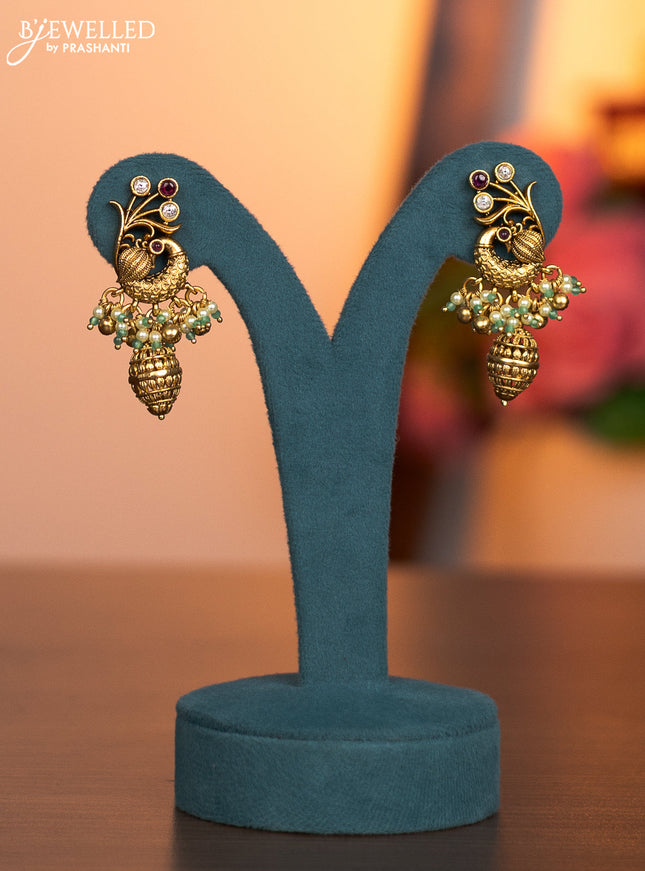 Antique necklace lakshmi pendant with pink kemp & cz stone and pearl & beads hanging