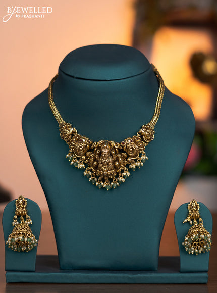 Antique Choker lakshmi design with pink kemp & pearl and beads hanging