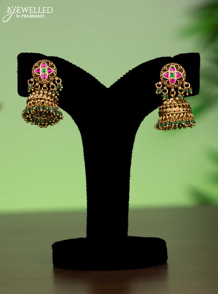 Jadau attigai necklace with jadau stones and green beads hanging