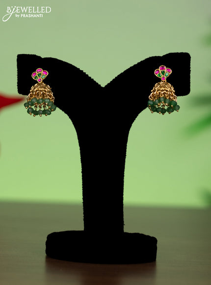 Jadau attigai necklace with jadau stones and green beads hanging