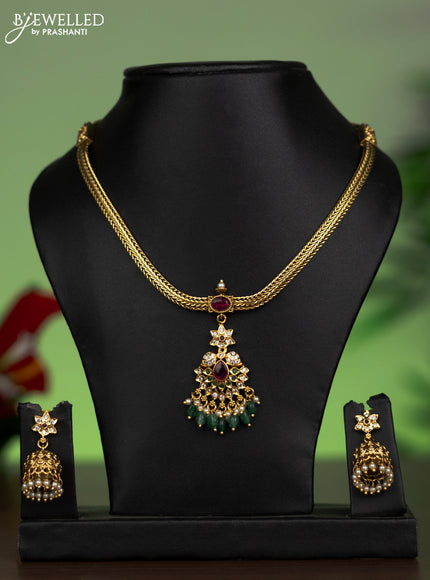 Antique attigai necklace with kemp & cz stones and pearl & green beads hanging