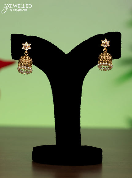 Antique attigai necklace with kemp & cz stones and pearl & green beads hanging