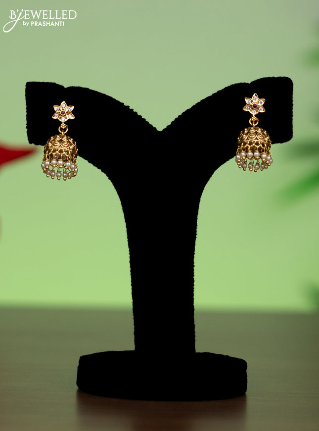 Antique attigai necklace with kemp & cz stones and pearl & green beads hanging