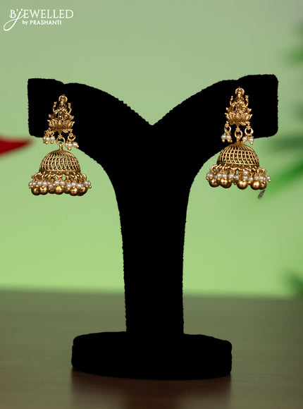 Antique attigai necklace lakshmi pendant with kemp & cz stones and pearl & golden beads hanging