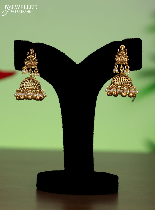 Antique attigai necklace lakshmi pendant with kemp & cz stones and pearl & golden beads hanging