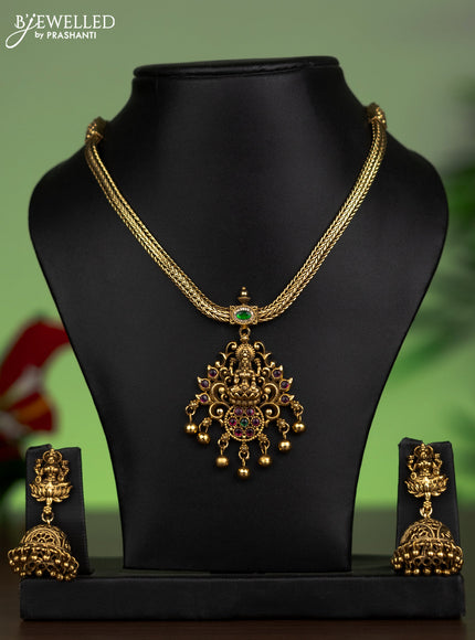 Antique attigai necklace with kemp & cz stones and golden beads hanging