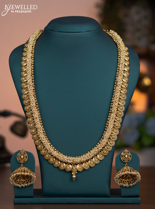 Antique haaram with lakshmi kasu design and pearls