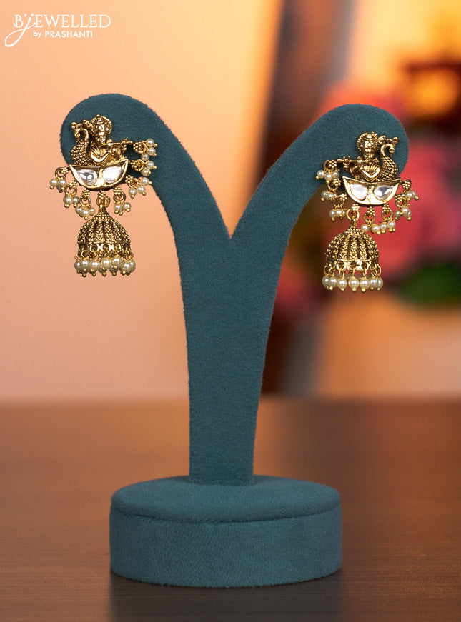 Jadau haaram peacock feather krishna pendant with jadau kundan stones and pearl hanings