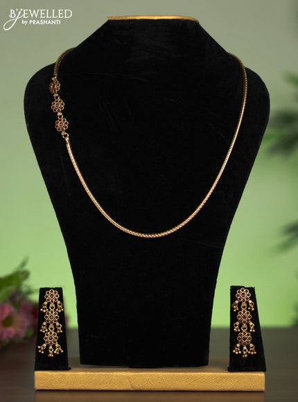 Antique mugappu chain floral design with kemp stone and golden beads hangings