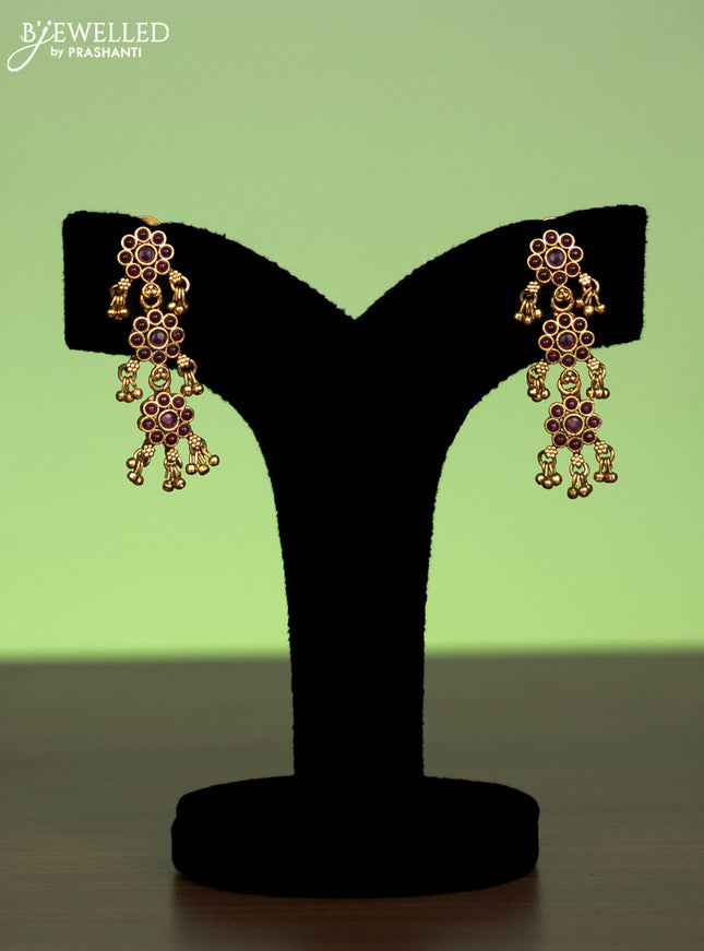 Antique mugappu chain floral design with kemp stone and golden beads hangings