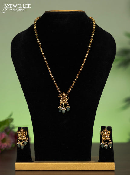 Antique chain ganesha pendant with  pearl and beads hanging