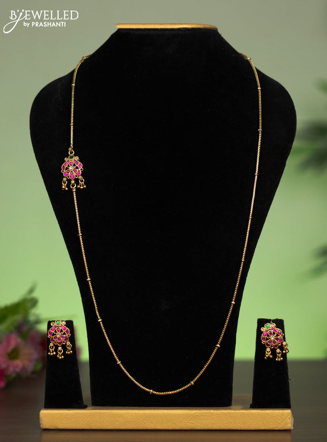 Jadau mugappu chain peacock design with jadau kundan stones and golden beads hangings