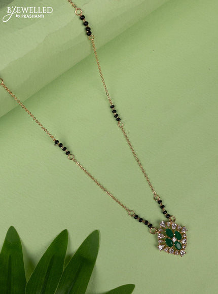 Mangalsutra with emerald and cz stones pendant without earring