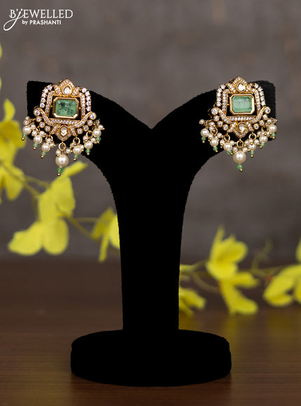 Pearl necklace parrot design with mint green & cz stones and pearl hangings