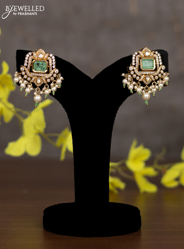 Pearl necklace parrot design with mint green & cz stones and pearl hangings