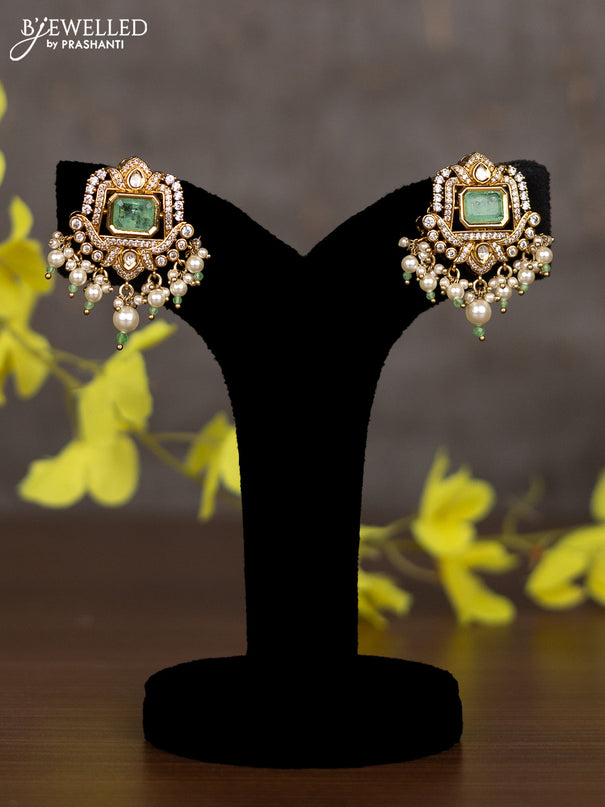 Pearl necklace parrot design with mint green & cz stones and pearl hangings