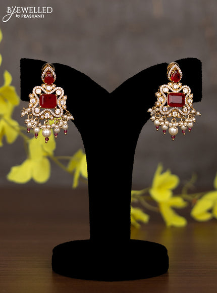 Pearl necklace with ruby & cz kundan stones and pearl hangings