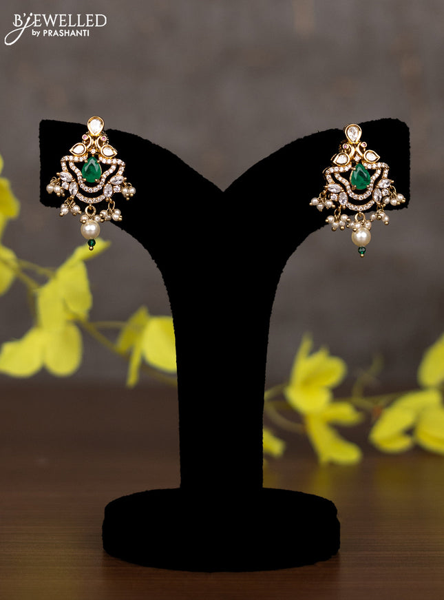 Pearl necklace peacock design with krmp & cz kundan stones and pearl hangings