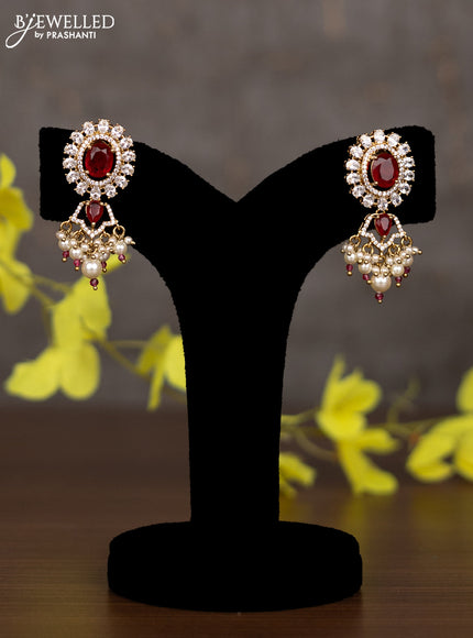 Pearl necklace elephant design with ruby & cz kundan stones and pearl hangings