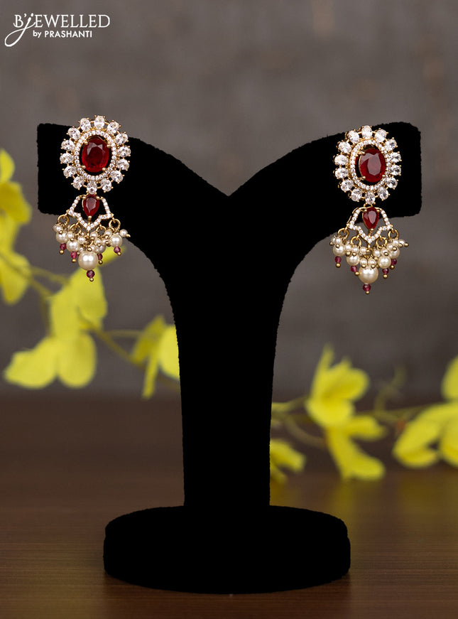 Pearl necklace elephant design with ruby & cz kundan stones and pearl hangings