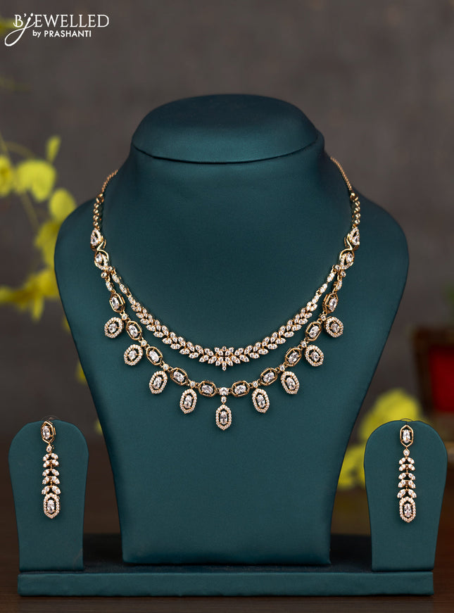 Zircon double layer necklace with cz stones in gold finish