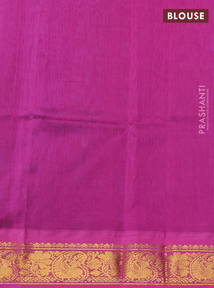 Silk cotton saree peacock blue and pink with plain body and zari woven korvai border