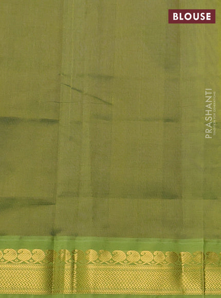 Silk cotton saree violet and light green with plain body and zari woven korvai border