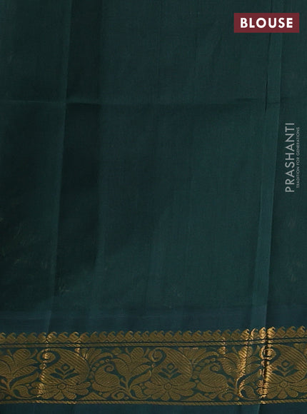 Silk cotton saree pista green and bottle green with plain body and zari woven korvai border