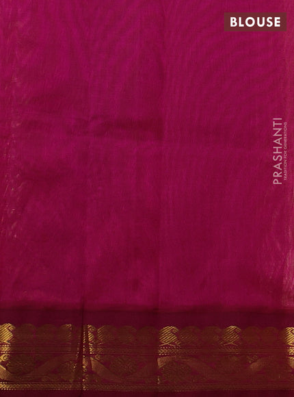 Silk cotton saree pale orange and wine shade with plain body and zari woven korvai border