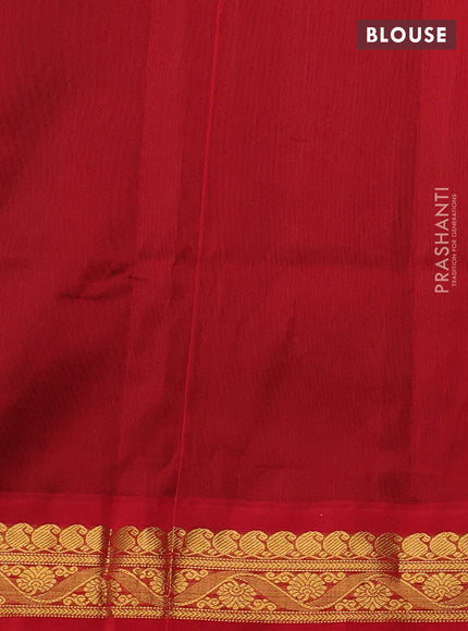 Silk cotton saree bottle green and red with plain body and zari woven korvai border