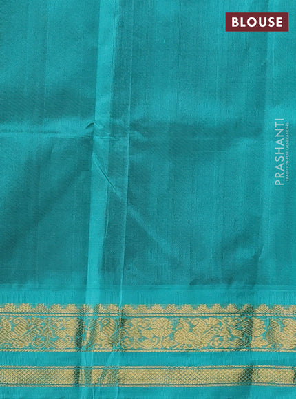 Silk cotton saree coffee brown and teal blue with plain body and zari woven korvai border