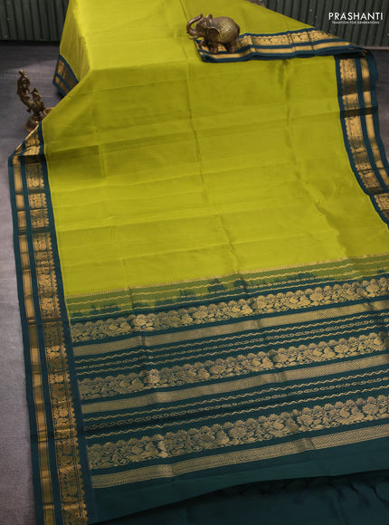 Silk cotton saree mehendi green and bottle green with plain body and zari woven korvai border