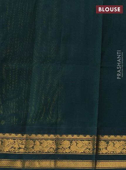 Silk cotton saree mehendi green and bottle green with plain body and zari woven korvai border