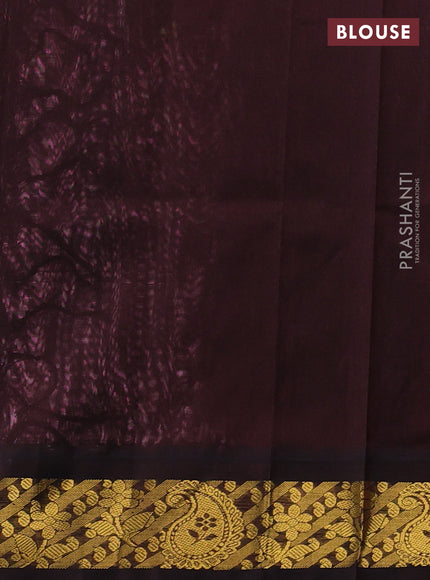 Silk cotton saree pastel pink and coffee brown with plain body and zari woven korvai border