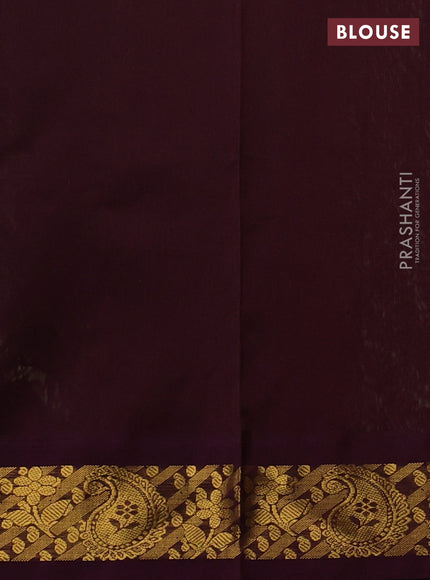 Silk cotton saree pista green and deep wine shade with plain body and zari woven korvai border