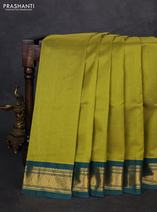 Silk cotton saree mehendi green and bottle green with allover vairaosi pattern and zari woven korvai border