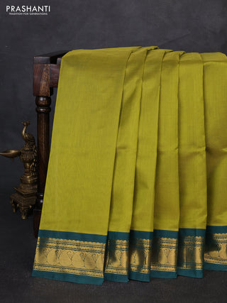 Silk cotton saree mehendi green and bottle green with allover vairaosi pattern and zari woven korvai border