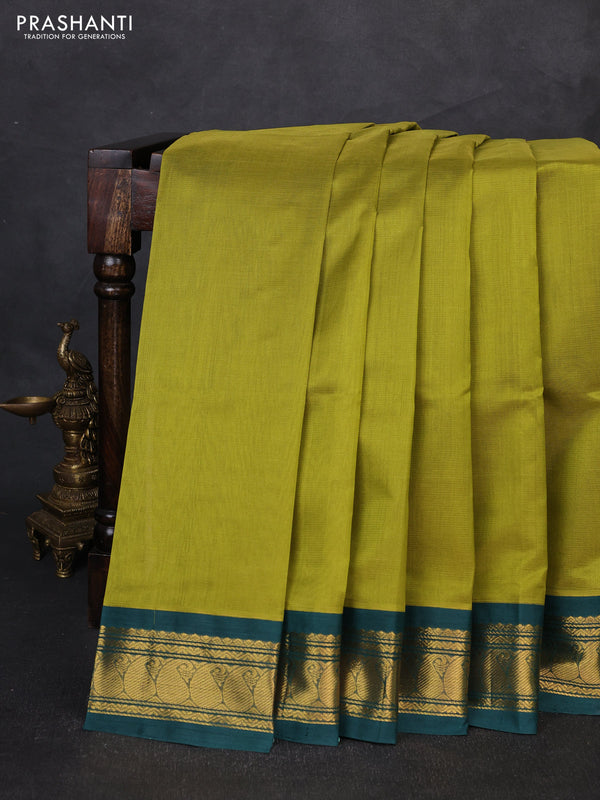 Silk cotton saree mehendi green and bottle green with allover vairaosi pattern and zari woven korvai border
