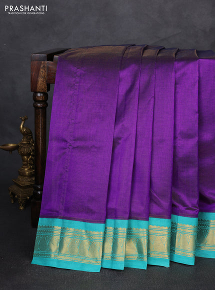 Silk cotton saree purple and teal blue with allover vairaosi pattern and zari woven kovai border