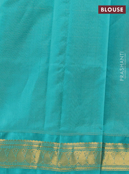 Silk cotton saree purple and teal blue with allover vairaosi pattern and zari woven kovai border