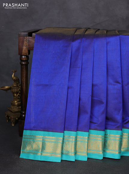 Silk cotton saree blue and teal blue with allover vairaosi pattern and zari woven kovai border